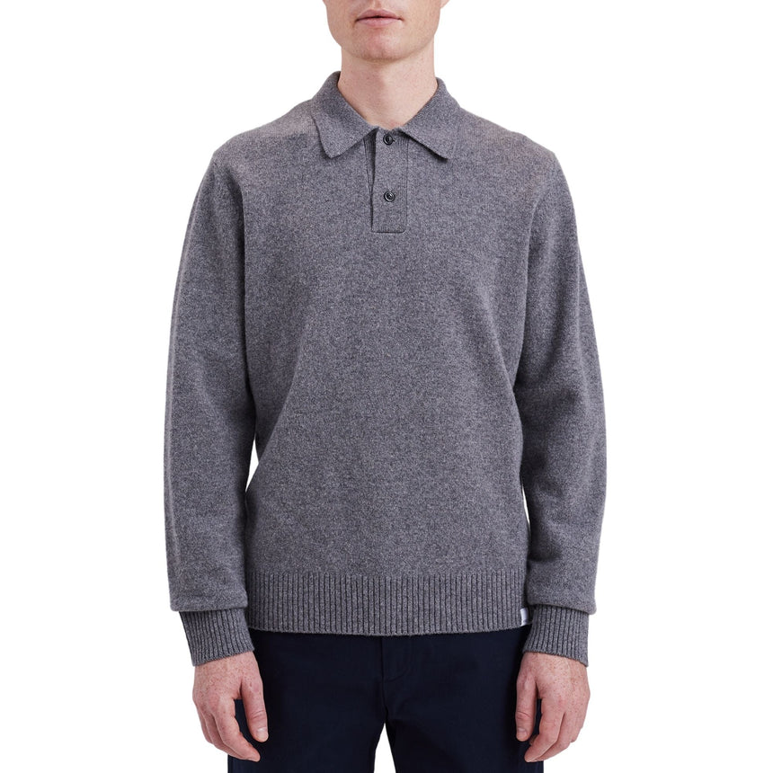 Norse Projects Norse Standard Merino Lambswool Polo Erkek Kazak Grey Melange